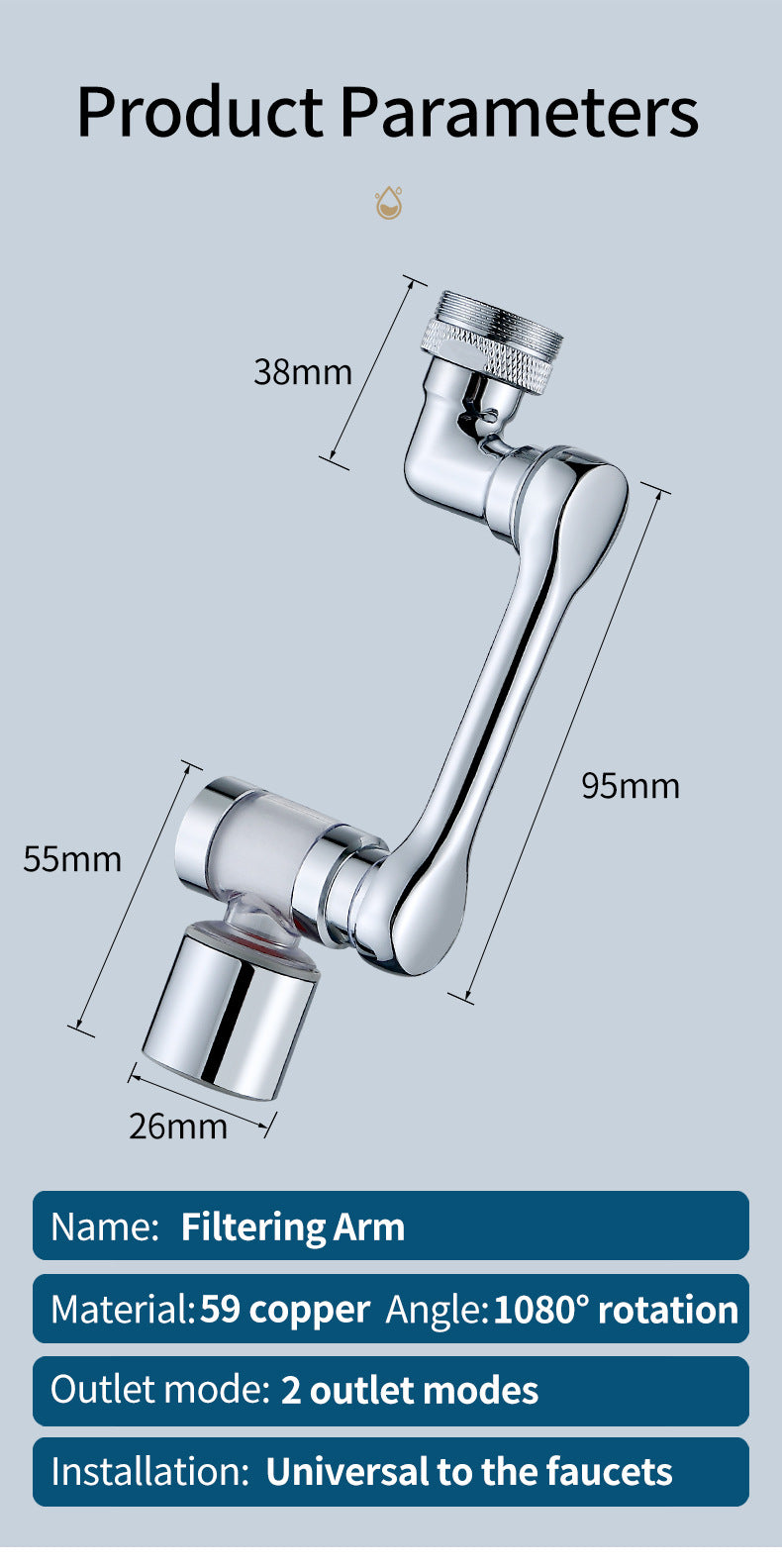 1080 degree filtration robotic arm universal rotation extender multifunctional universal faucet connector robotic arm spout