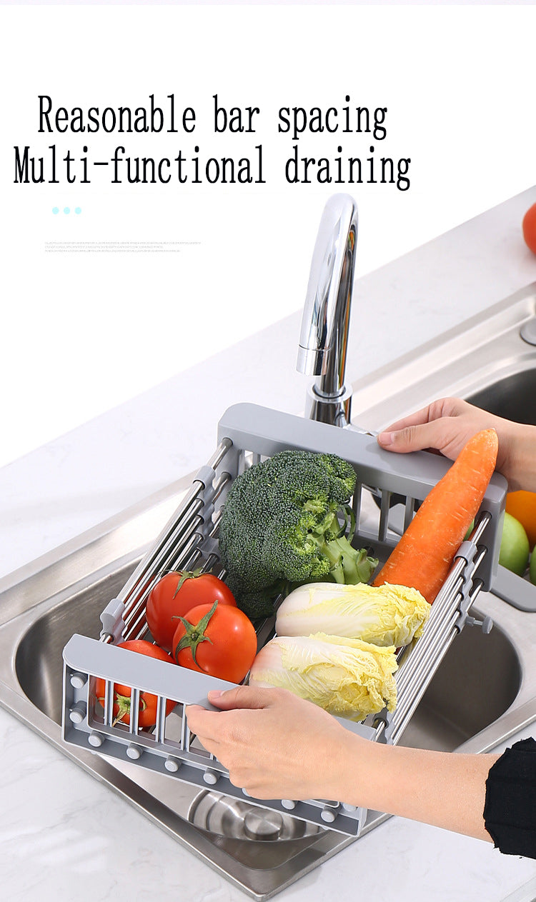 Stainless steel sink draining basket retractable draining rack kitchen vegetable basin fruit basin draining rack draining bowl rack shelf