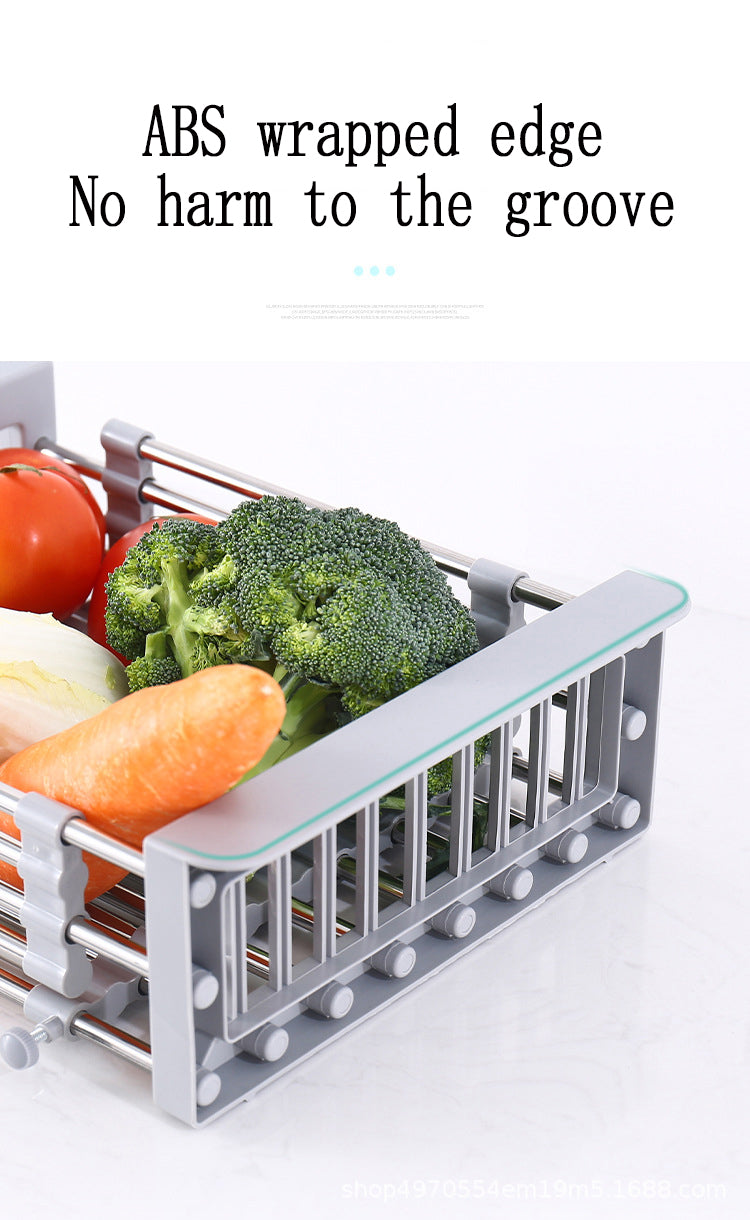 Stainless steel sink draining basket retractable draining rack kitchen vegetable basin fruit basin draining rack draining bowl rack shelf