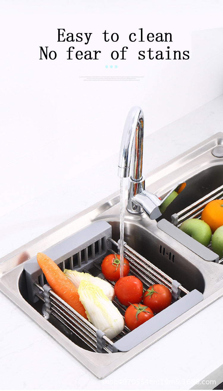 Stainless steel sink draining basket retractable draining rack kitchen vegetable basin fruit basin draining rack draining bowl rack shelf